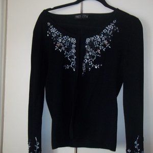 sz med black cardigan beaded sequined stunning!